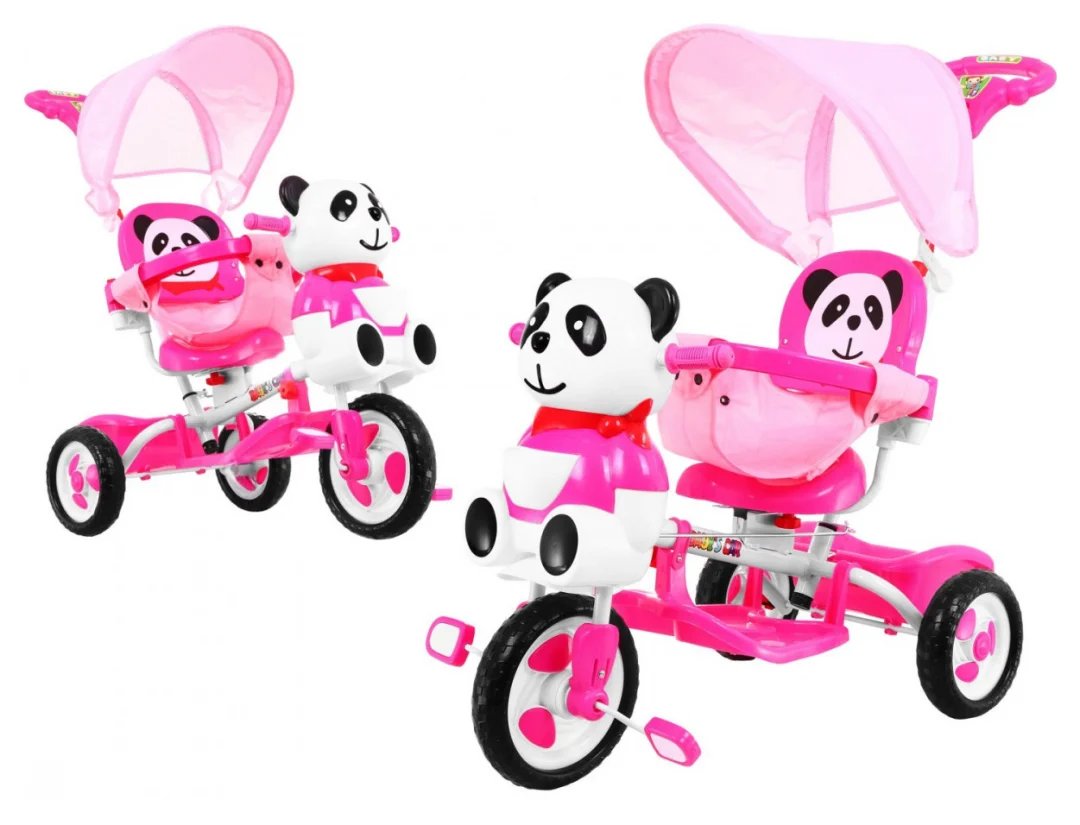 Tricikl Panda ružičasti s krovom i ručkom_5