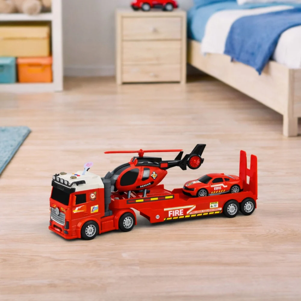 Vatrogasni set, vučni kamion, auto i helikopter, svjetla i zvuk_3