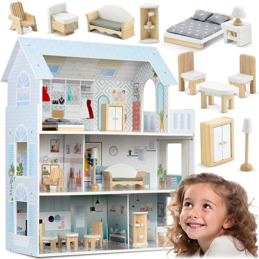 Velika drvena kućica za lutke na 3 kata Ricokids RK-878, siva, var. 787801_1