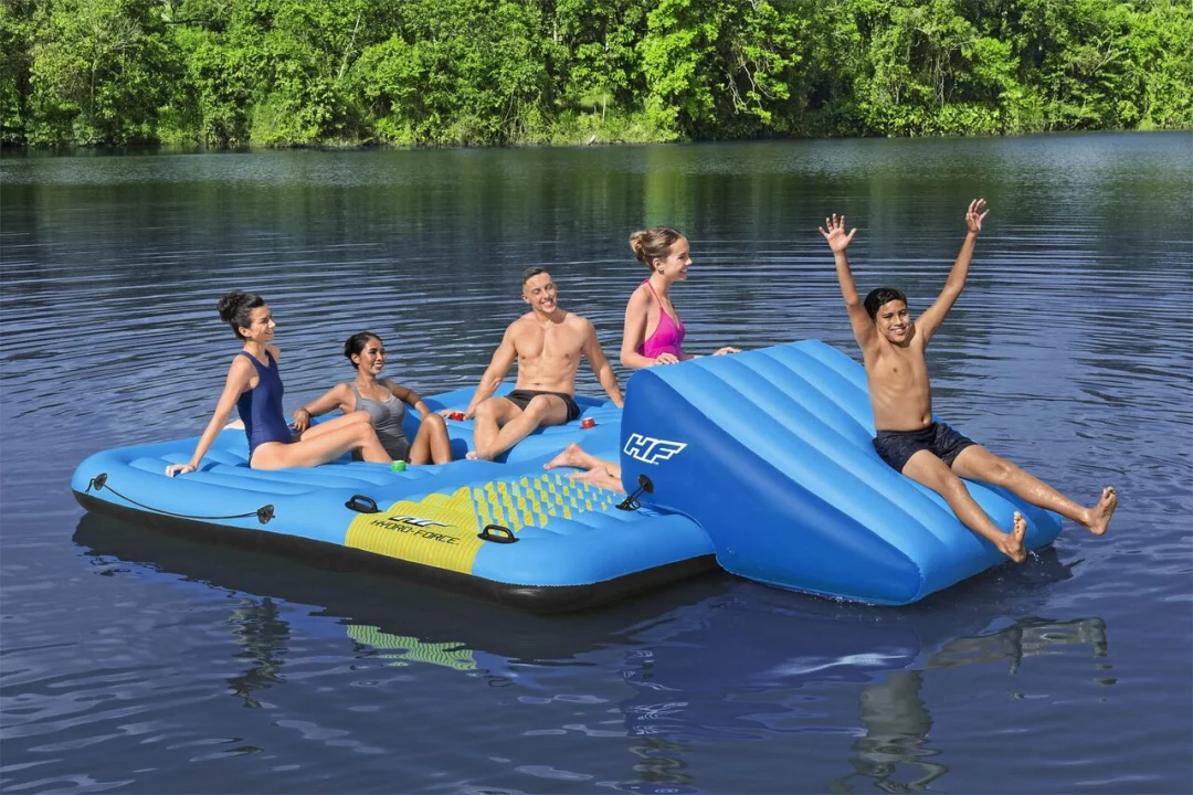 Veliki napuhani Hydro-Force otok za plivanje za 5 osoba BESTWAY + tobogan 365x295x77cm + tobogan_9