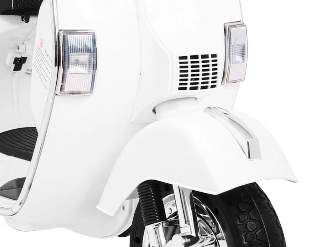 Vespa električni skuter za djecu bijeli + pomoćni kotači + audio + eko koža + EVA + spori, bijela motor na akumulator_12