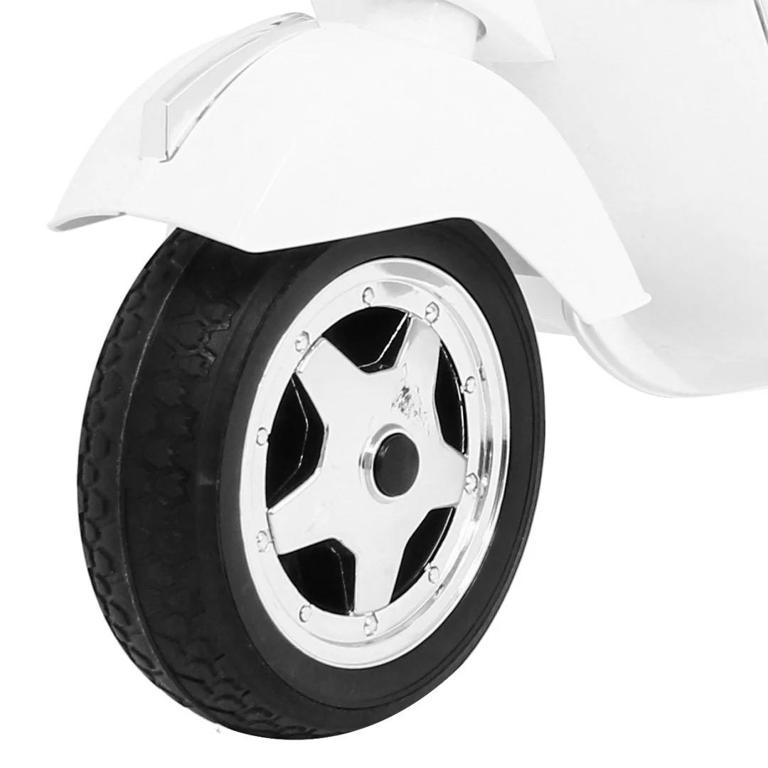 Vespa električni skuter za djecu bijeli + pomoćni kotači + audio + eko koža + EVA + spori, bijela motor na akumulator_13