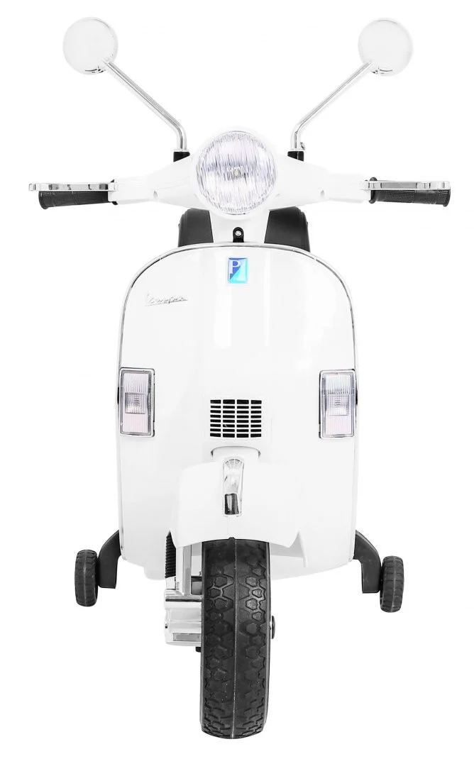 Vespa električni skuter za djecu bijeli + pomoćni kotači + audio + eko koža + EVA + spori, bijela motor na akumulator_3