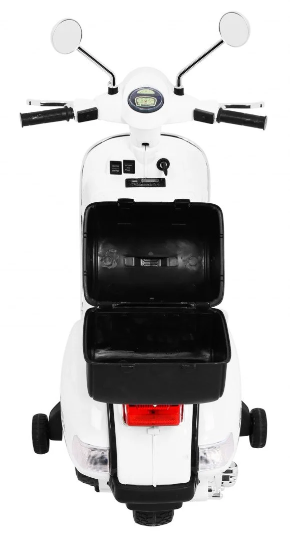 Vespa električni skuter za djecu bijeli + pomoćni kotači + audio + eko koža + EVA + spori, bijela motor na akumulator_7