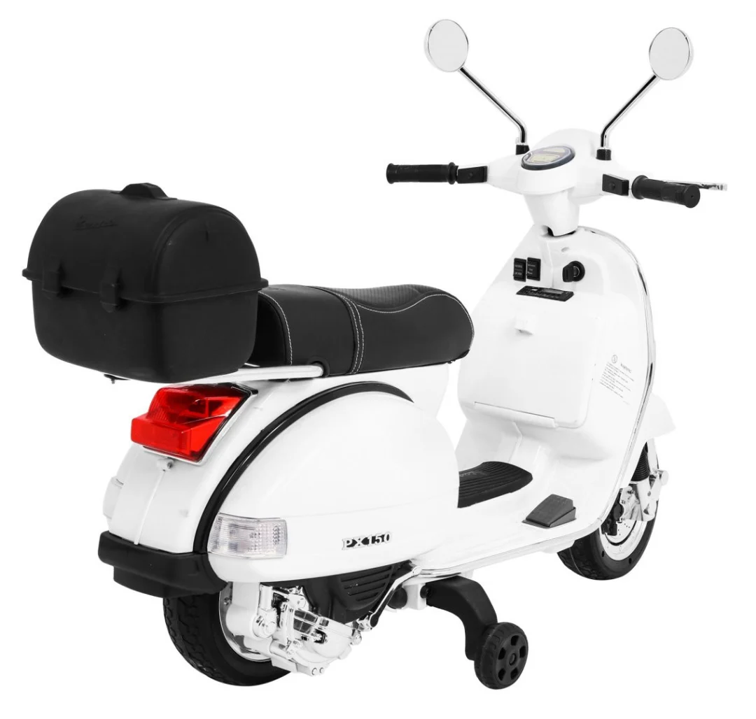 Vespa električni skuter za djecu bijeli + pomoćni kotači + audio + eko koža + EVA + spori, bijela motor na akumulator_8