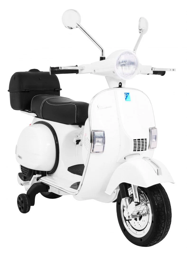 Vespa električni skuter za djecu bijeli + pomoćni kotači + audio + eko koža + EVA + spori, bijela motor na akumulator_9