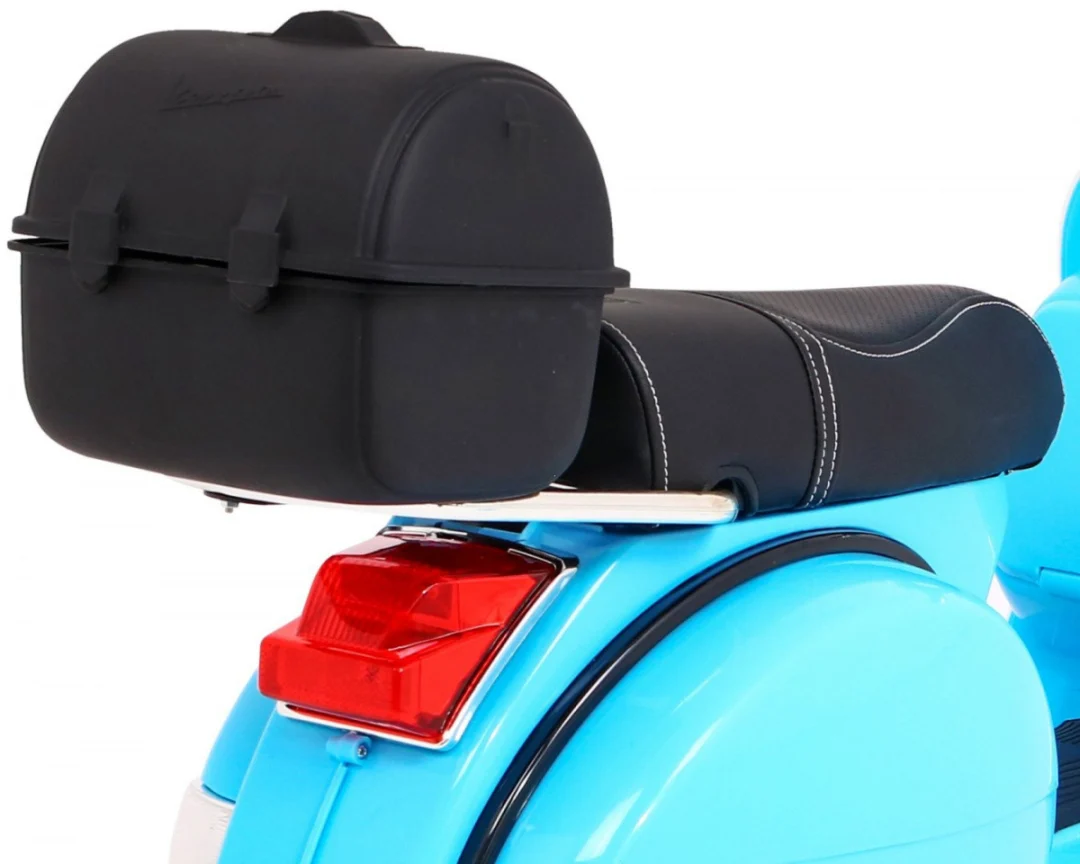 Vespa električni skuter za djecu plavi + pomoćni kotači + audio + eko koža + EVA + spori, plava motor na akumulator_10