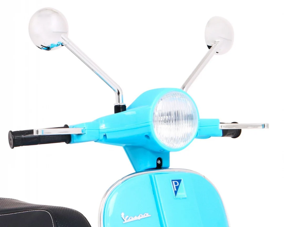 Vespa električni skuter za djecu plavi + pomoćni kotači + audio + eko koža + EVA + spori, plava motor na akumulator_11