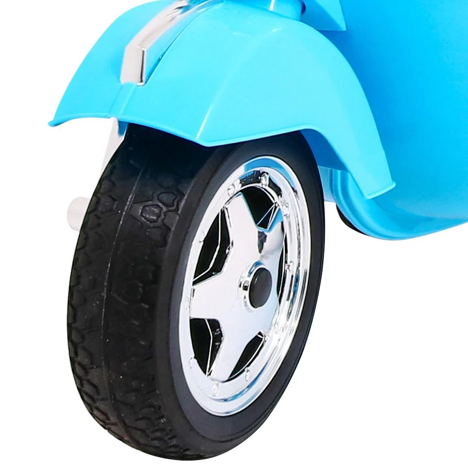 Vespa električni skuter za djecu plavi + pomoćni kotači + audio + eko koža + EVA + spori, plava motor na akumulator_13