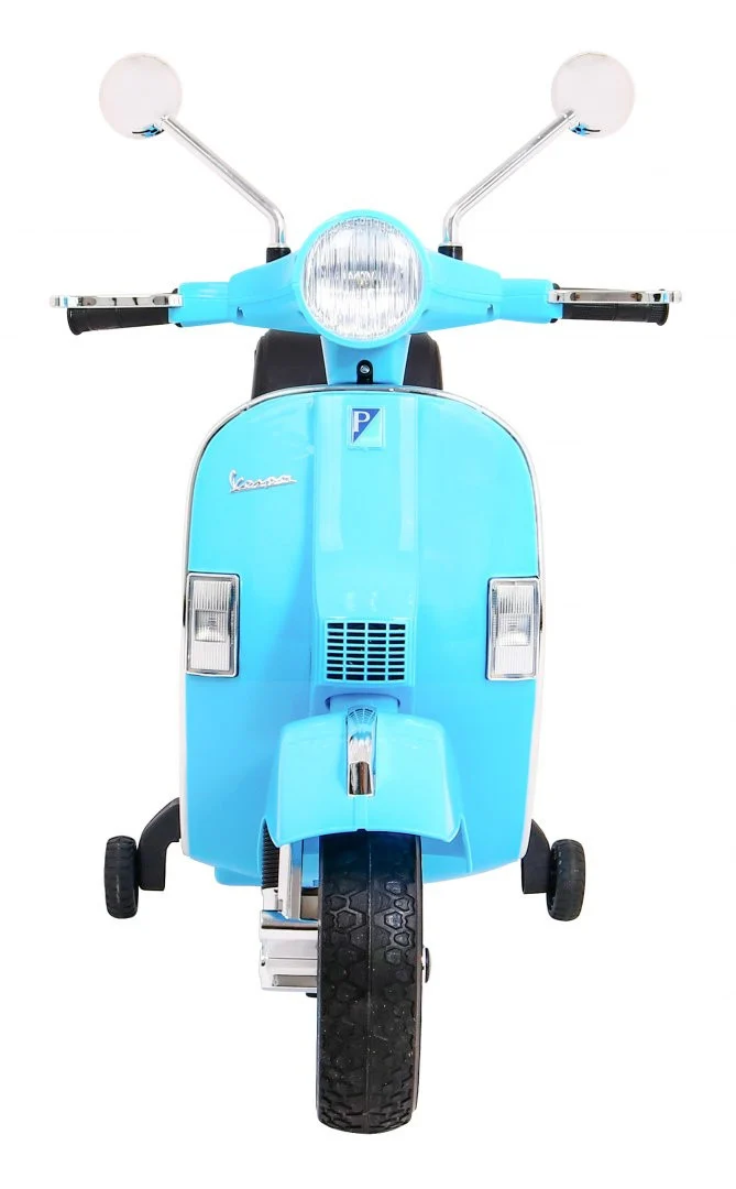 Vespa električni skuter za djecu plavi + pomoćni kotači + audio + eko koža + EVA + spori, plava motor na akumulator_3