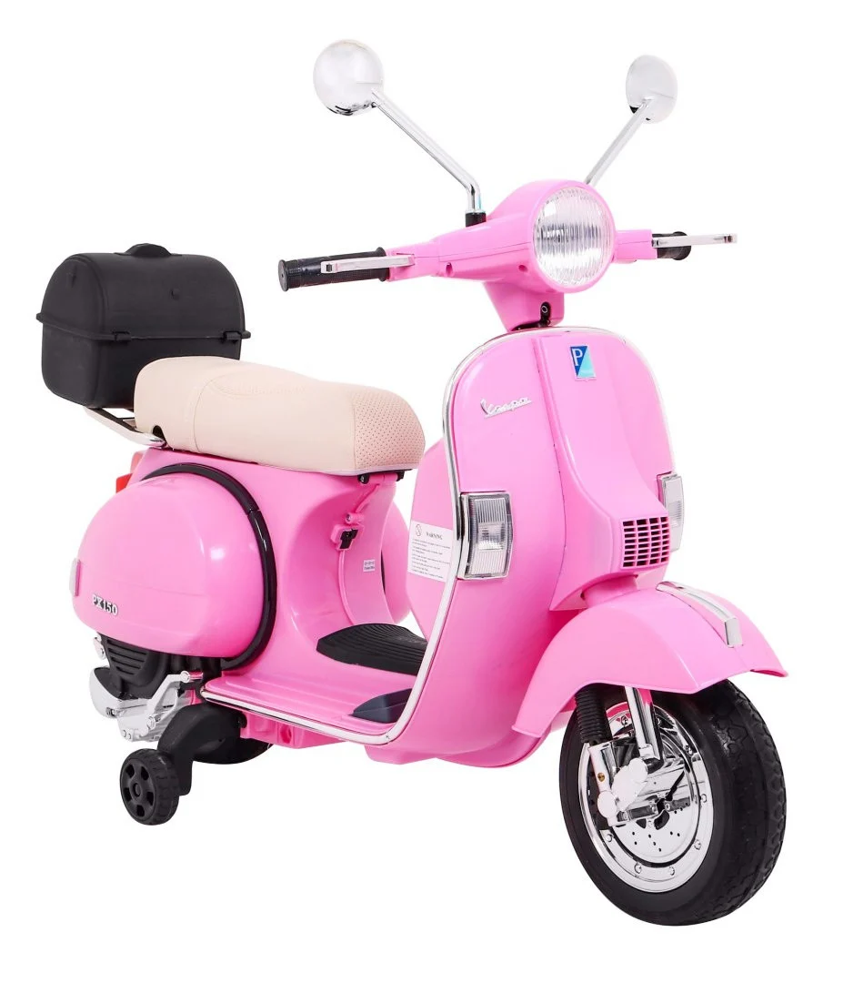 Vespa električni skuter za djecu roza + pomoćni kotači + audio + eko koža + EVA + spori start motor na akumulator_10