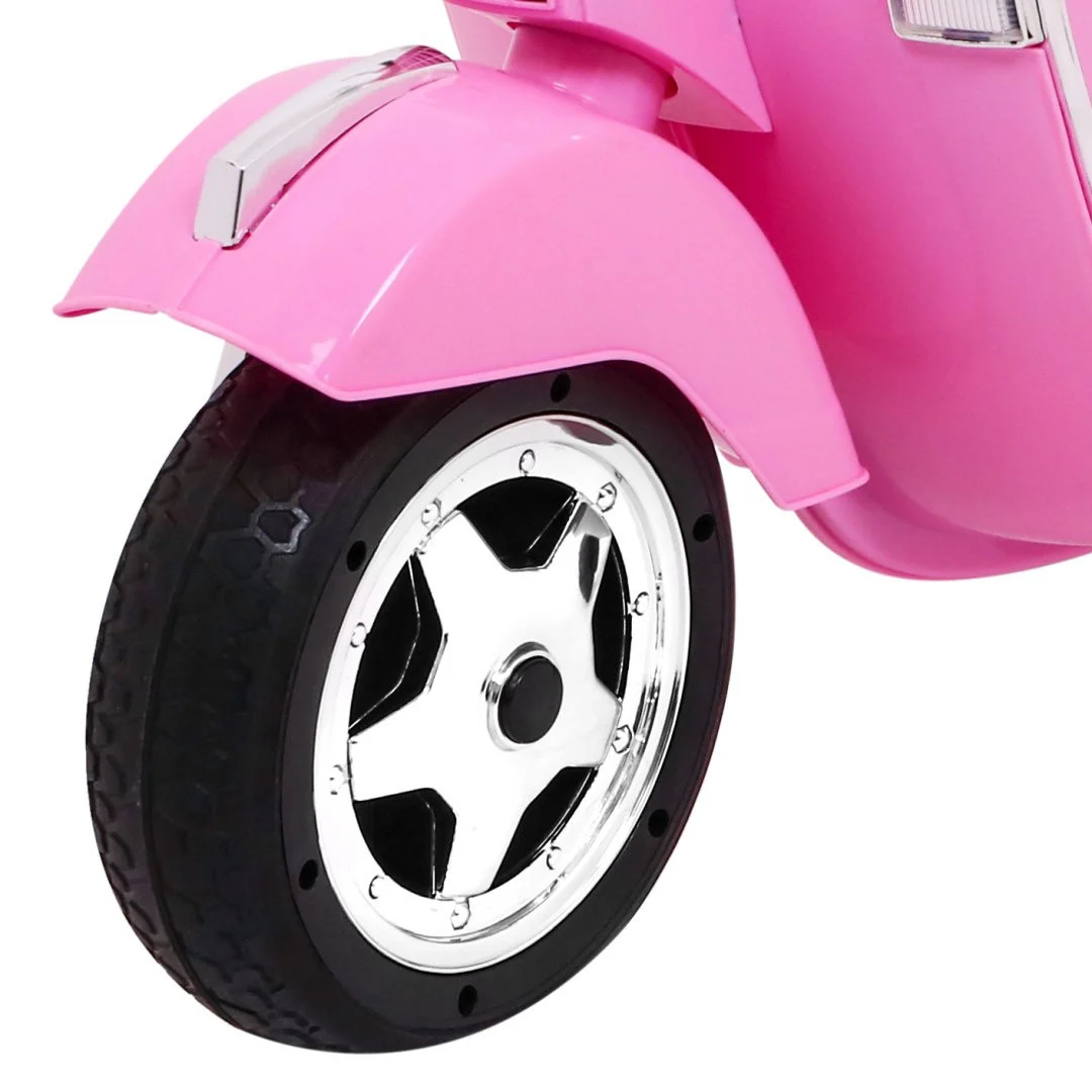 Vespa električni skuter za djecu roza + pomoćni kotači + audio + eko koža + EVA + spori start motor na akumulator_11
