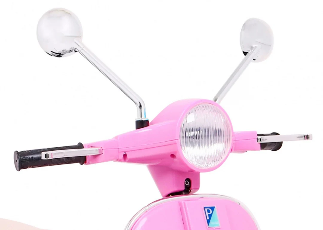 Vespa električni skuter za djecu roza + pomoćni kotači + audio + eko koža + EVA + spori start motor na akumulator_13