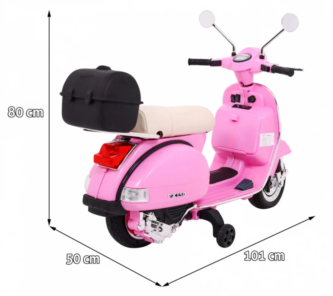 Vespa električni skuter za djecu roza + pomoćni kotači + audio + eko koža + EVA + spori start motor na akumulator_2