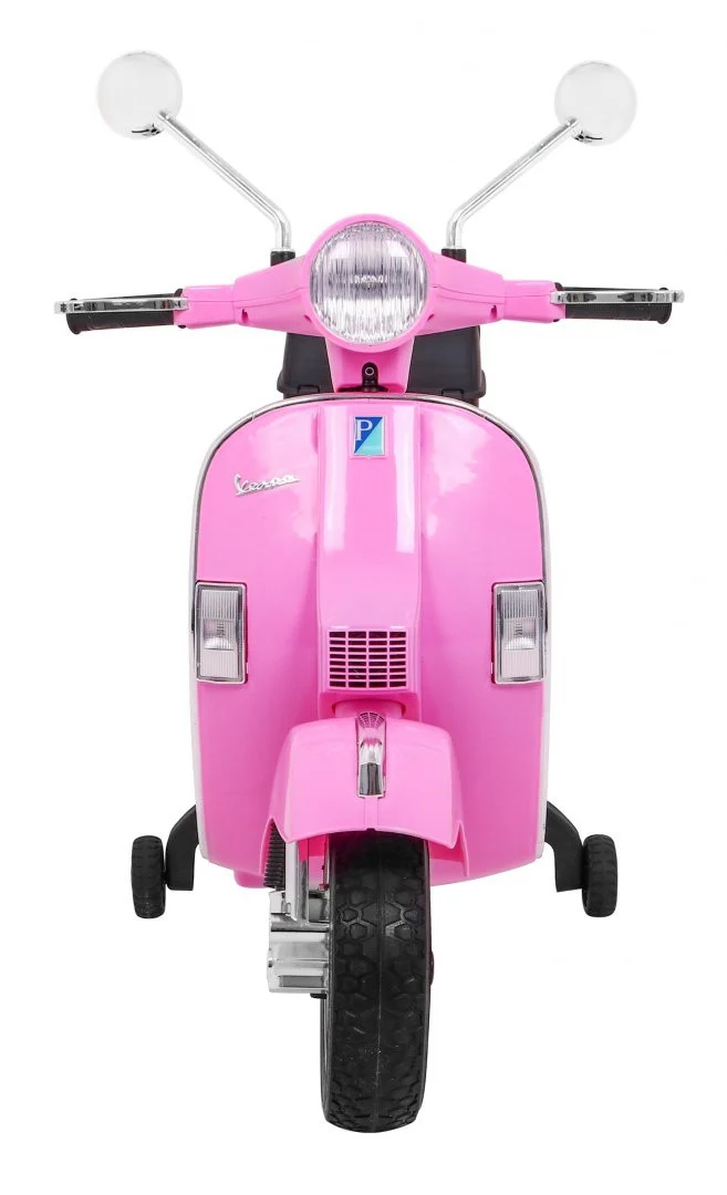 Vespa električni skuter za djecu roza + pomoćni kotači + audio + eko koža + EVA + spori start motor na akumulator_3
