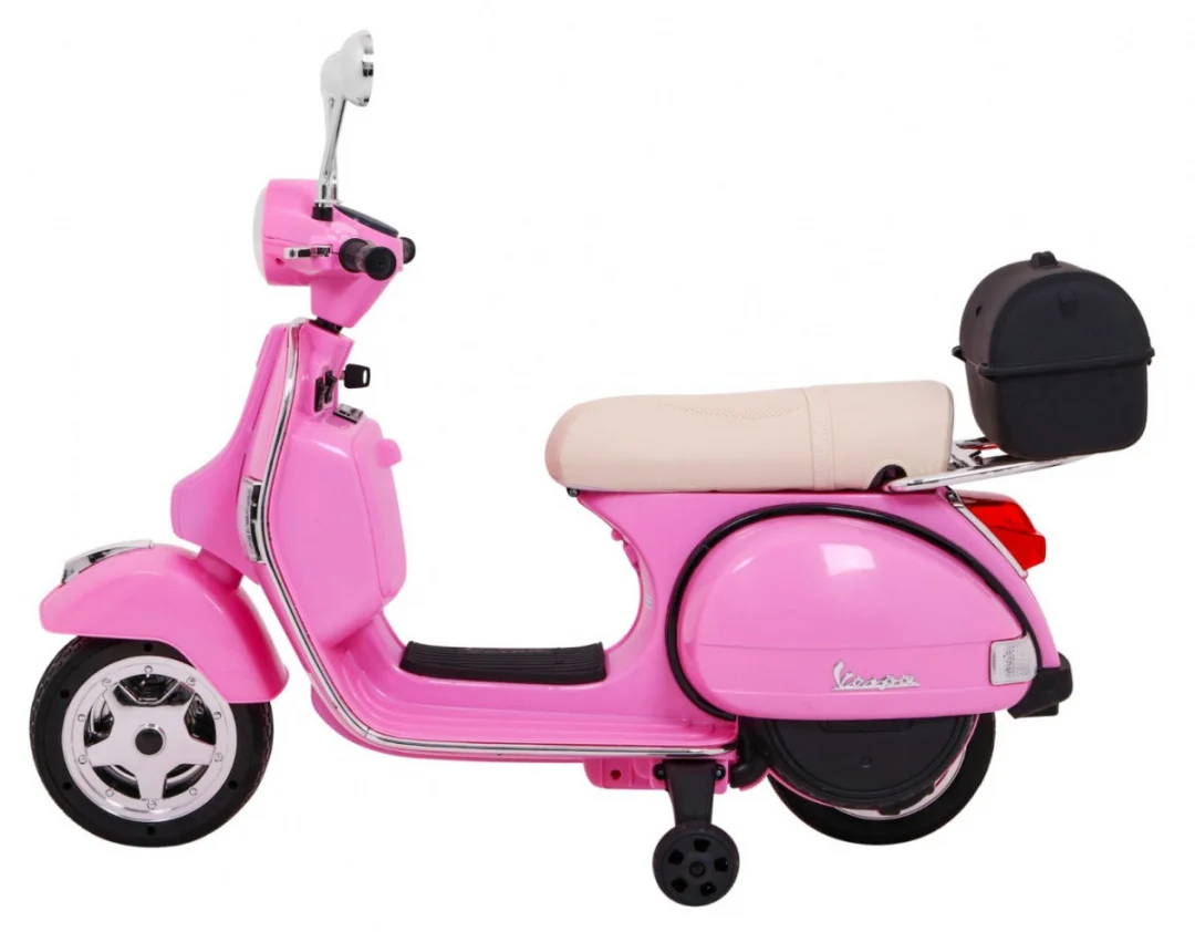 Vespa električni skuter za djecu roza + pomoćni kotači + audio + eko koža + EVA + spori start motor na akumulator_4