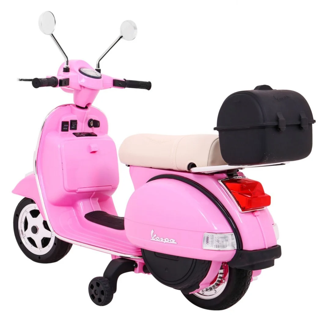 Vespa električni skuter za djecu roza + pomoćni kotači + audio + eko koža + EVA + spori start motor na akumulator_5