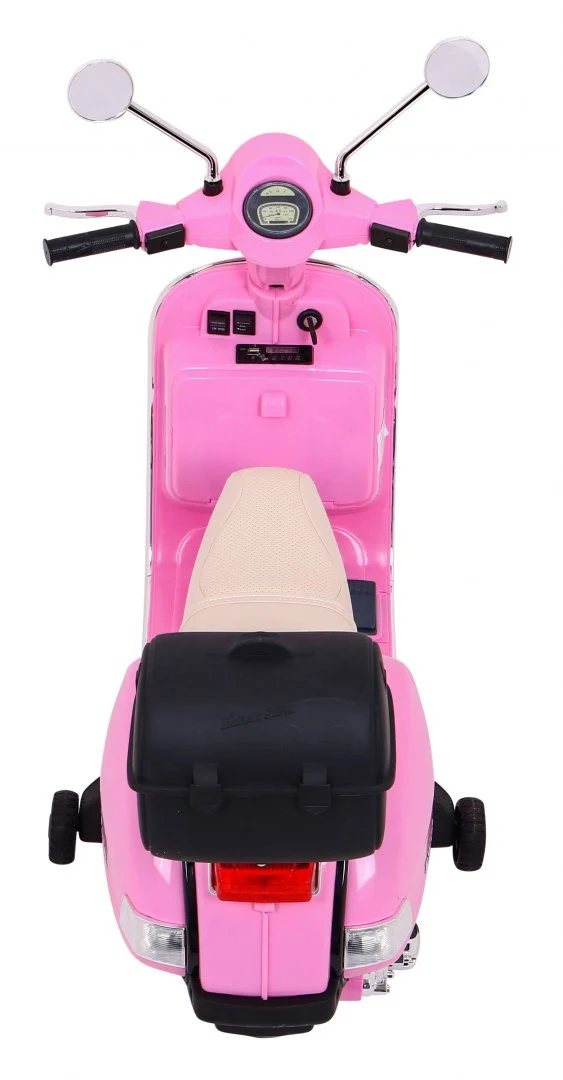 Vespa električni skuter za djecu roza + pomoćni kotači + audio + eko koža + EVA + spori start motor na akumulator_8