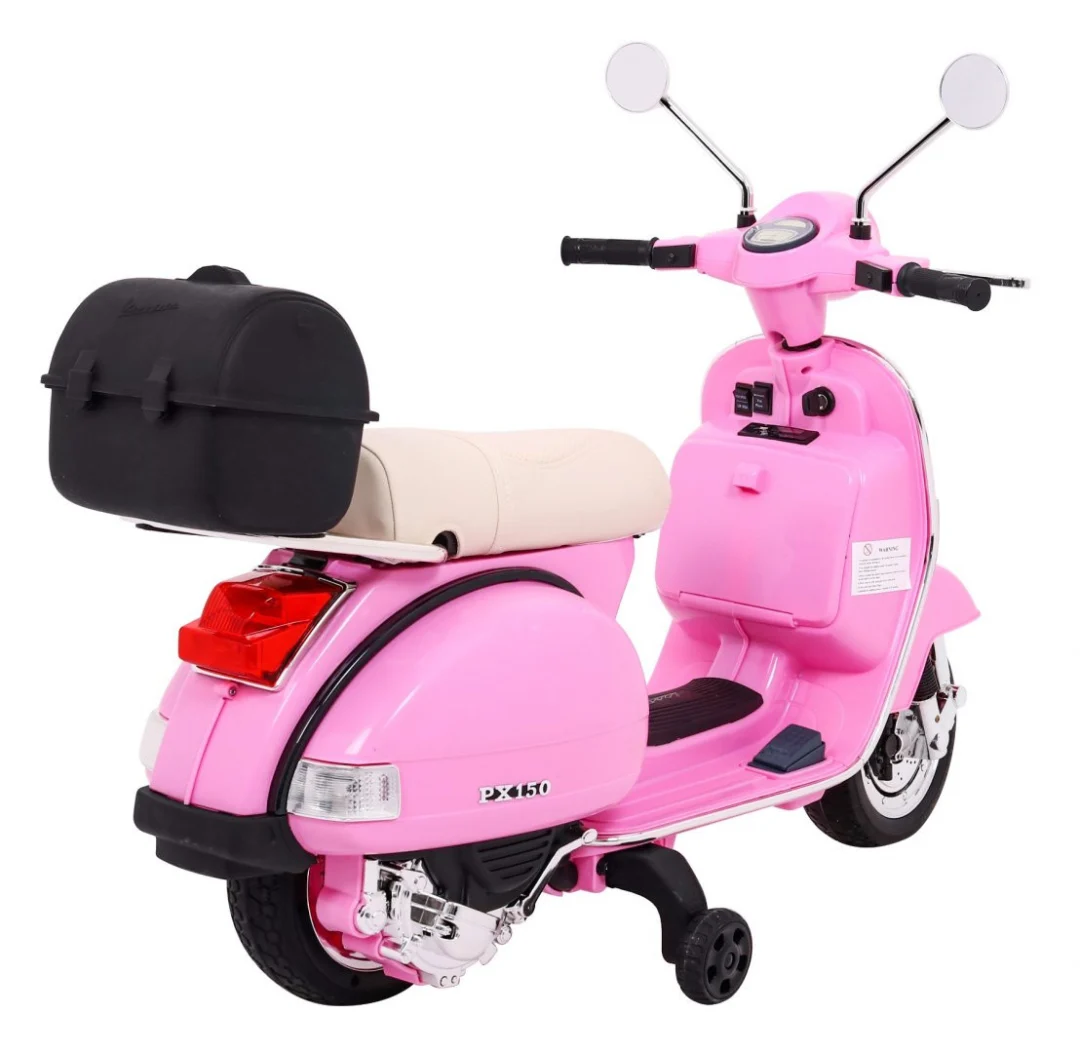 Vespa električni skuter za djecu roza + pomoćni kotači + audio + eko koža + EVA + spori start motor na akumulator_9