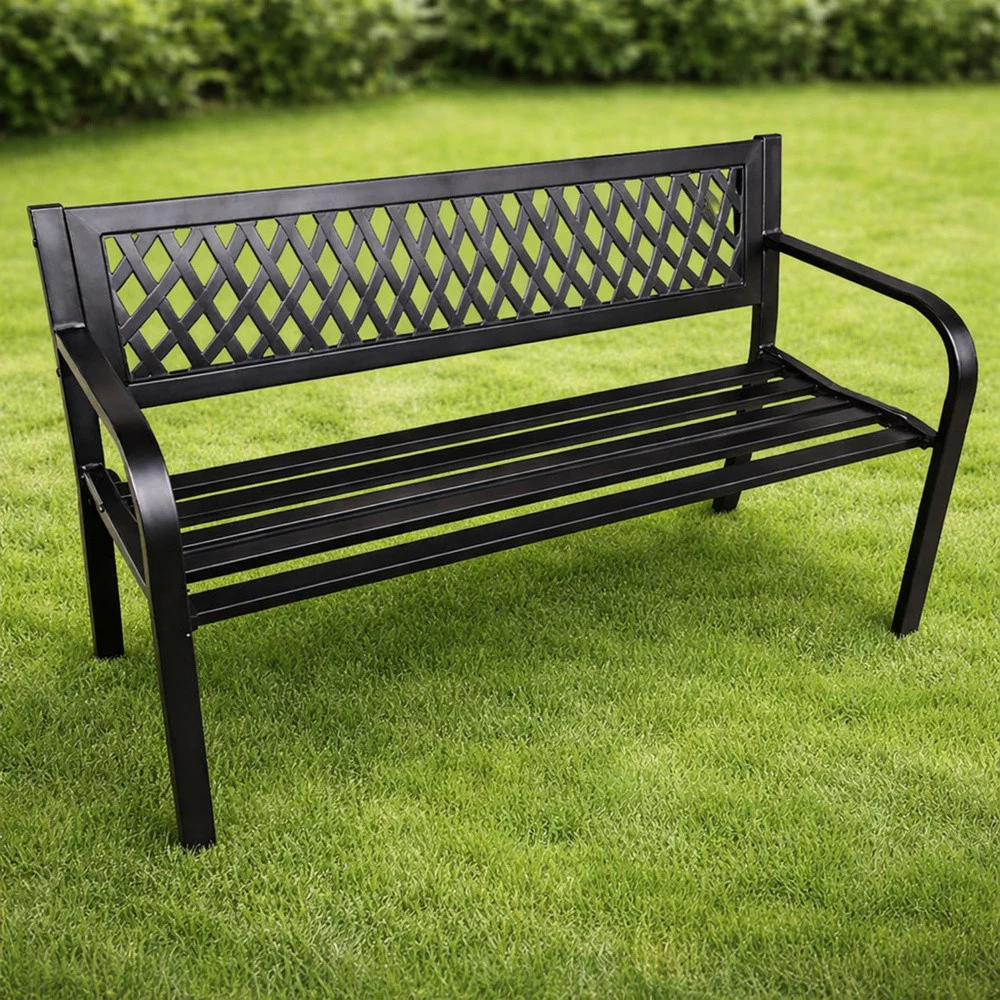 Vrtna metalna klupa 2 sjedala crna 120 cm_8
