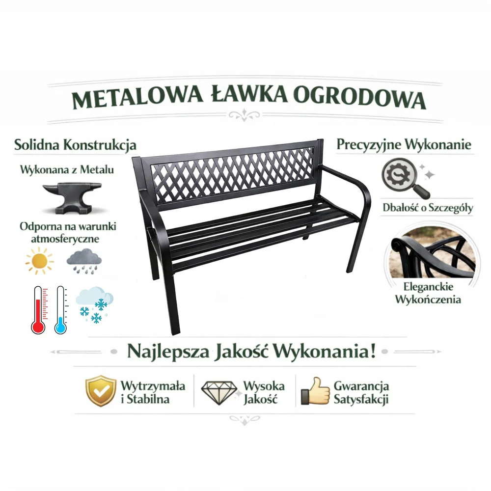 Vrtna metalna klupa 2 sjedala crna 120 cm_9