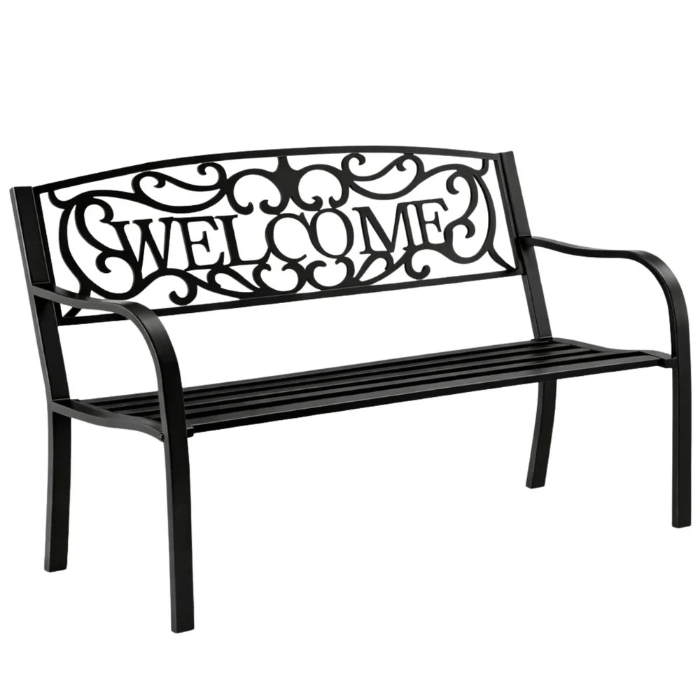 Vrtna metalna klupa Welcome 3 sjedala crna 127 cm_1