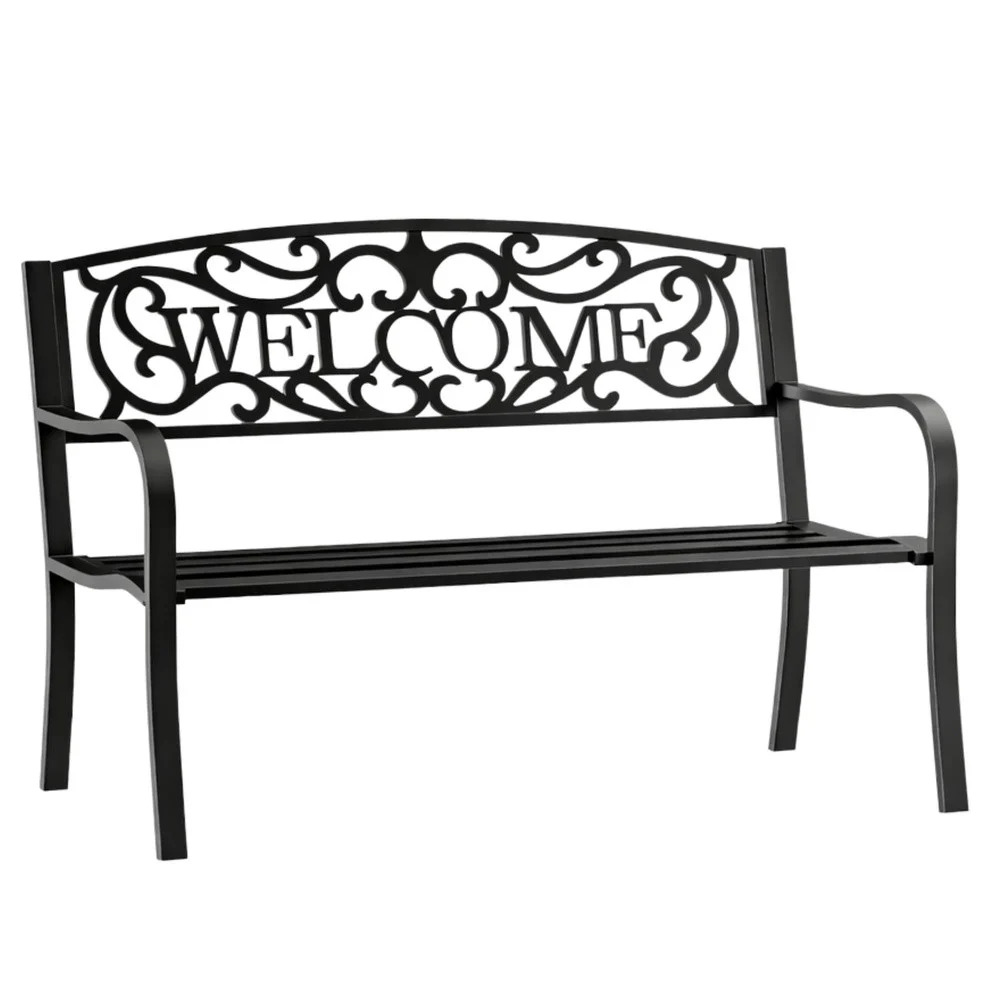 Vrtna metalna klupa Welcome 3 sjedala crna 127 cm_11