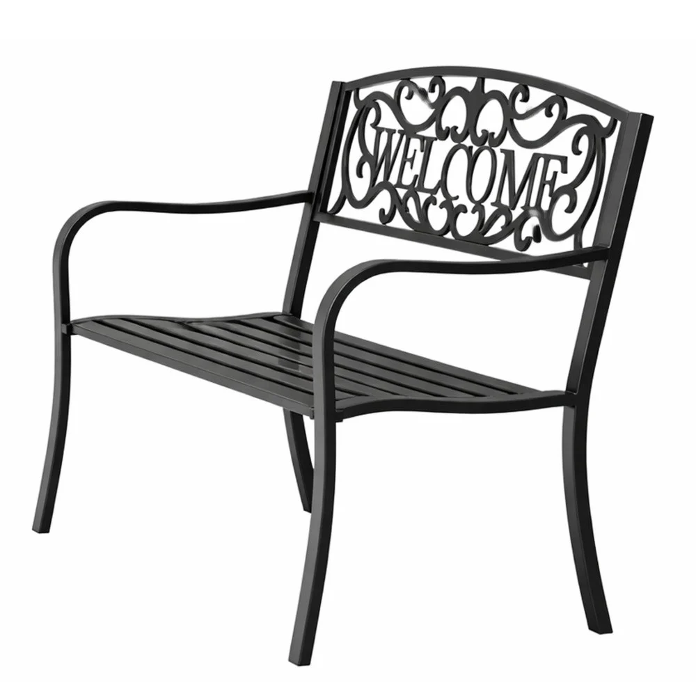 Vrtna metalna klupa Welcome 3 sjedala crna 127 cm_3