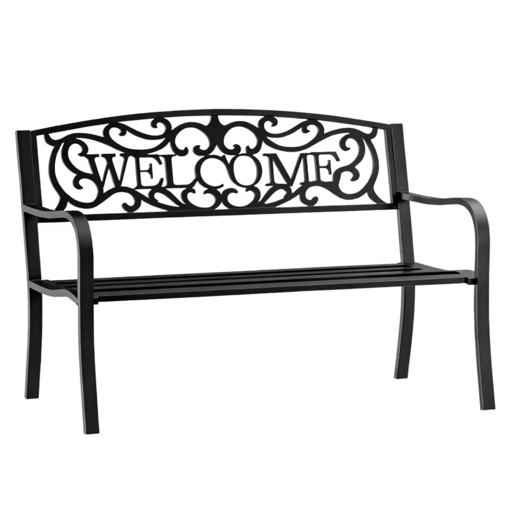 Vrtna metalna klupa Welcome 3 sjedala crna 127 cm_5