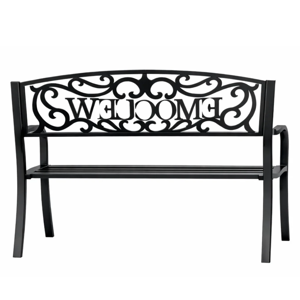 Vrtna metalna klupa Welcome 3 sjedala crna 127 cm_7