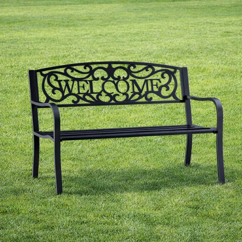 Vrtna metalna klupa Welcome 3 sjedala crna 127 cm_8