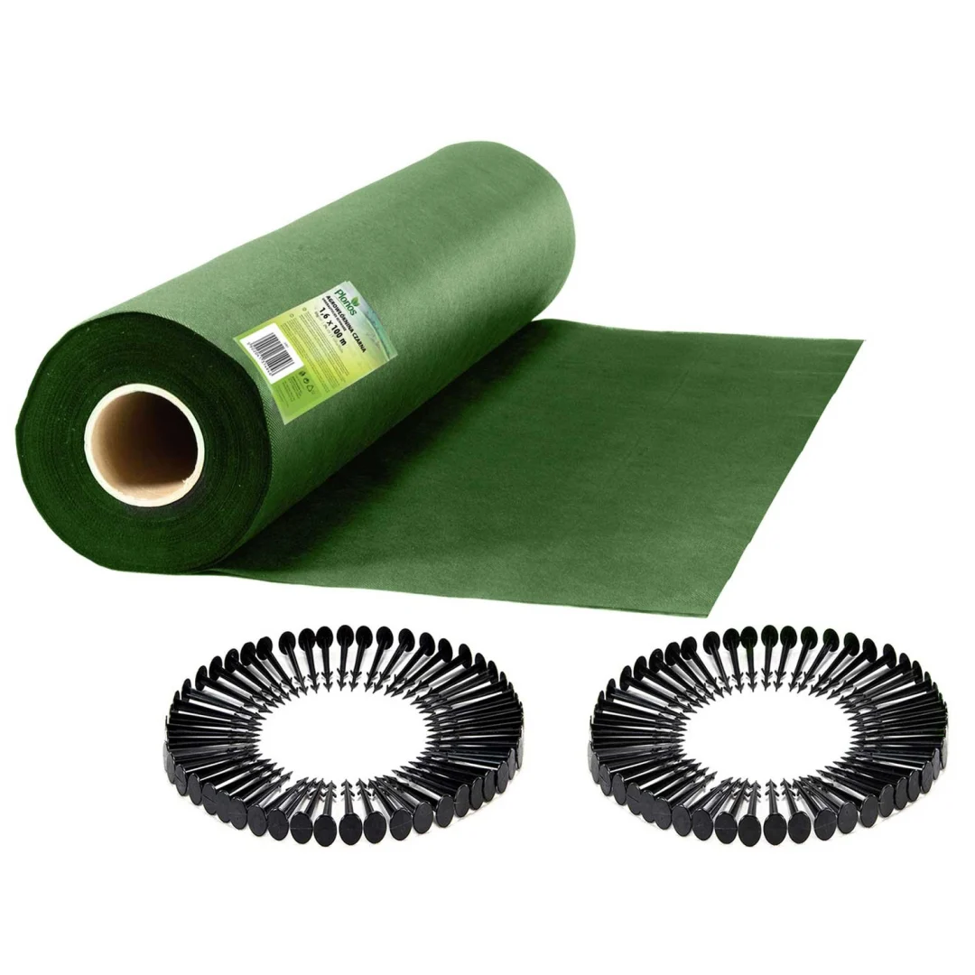 Vrtni agrotekstil 1,6 m x 100 m + 100 Plonos iglica - zeleni (490200)_1