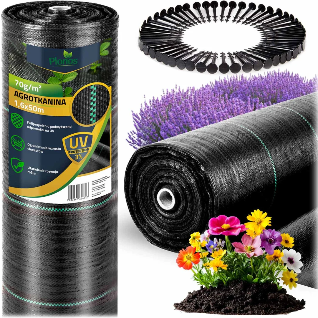 Vrtni agrotekstil 1,6 m x 50 m 70 g/m2 + 50 Plonos iglica - crni_1