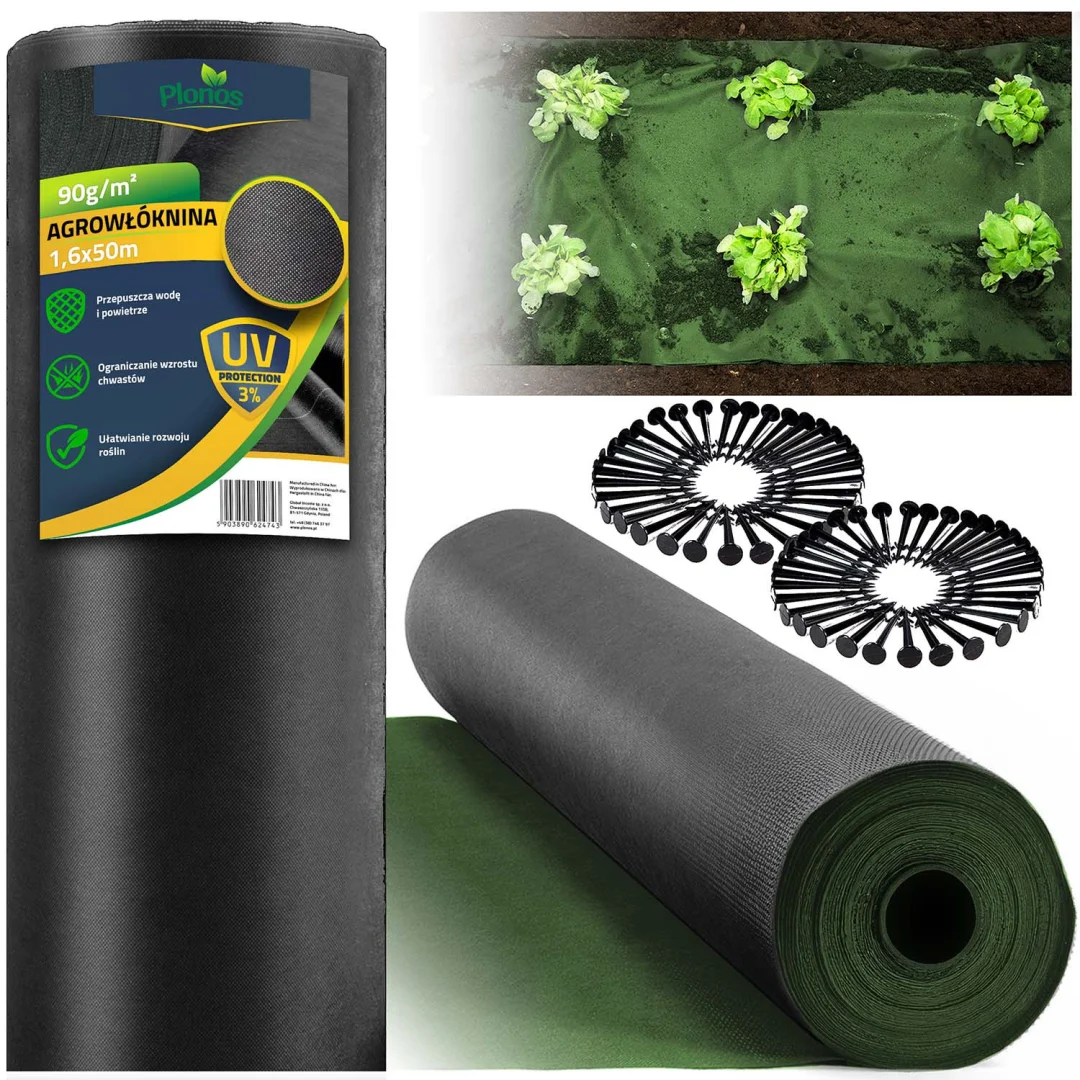 Vrtni agrotekstil 1,6 m x 50 m 90 g/m2 + 100 Plonos iglica - crni i zeleni_1