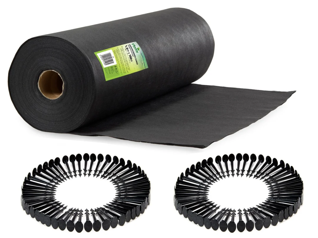 Vrtni agrotekstil 1,6 m × 100 m + 100 pribadača Plonos_1