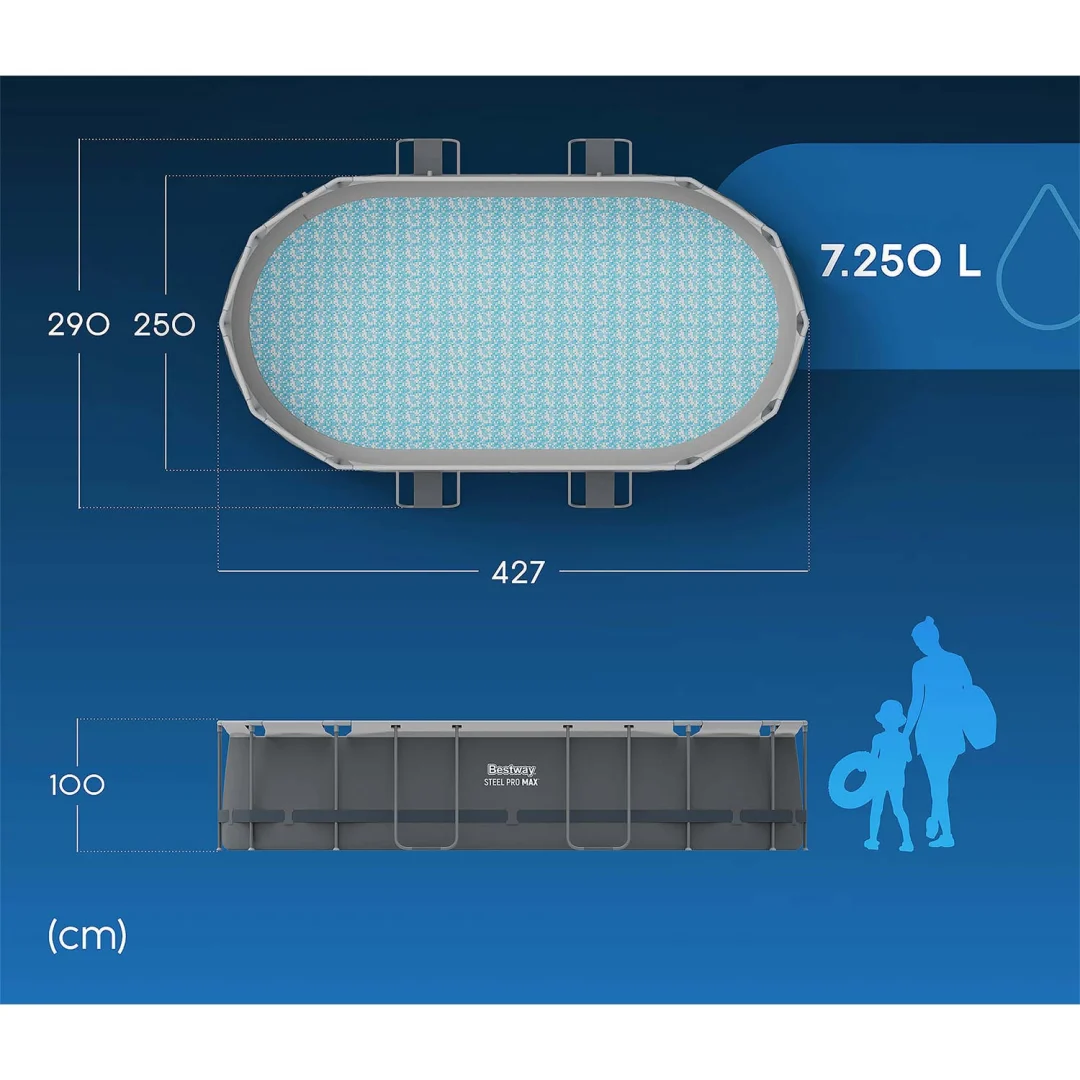 Vrtni bazen s okvirom 427 x 250 x 100 cm 18-u-1 Bestway 56620, siva_8