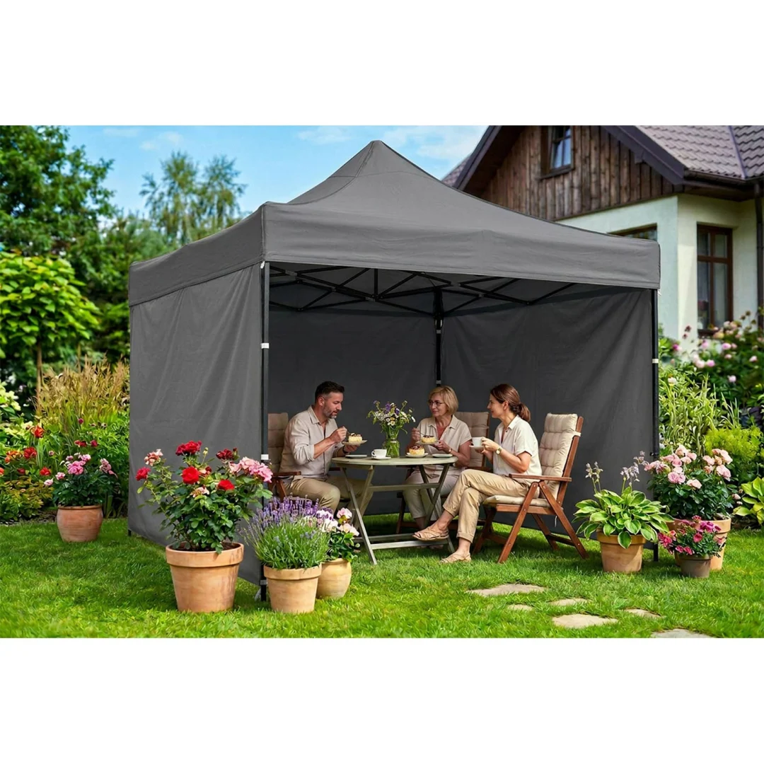 Vrtni paviljon Plonos 3 × 3 m s 3 zida, sivi_3