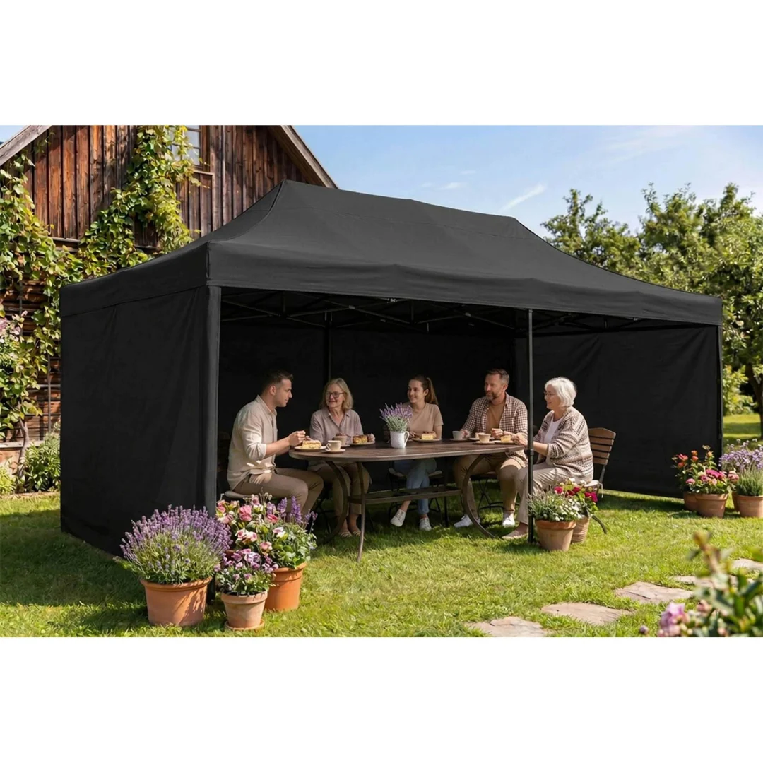 Vrtni paviljon Plonos 3 × 6 m s 3 zida, crni_11