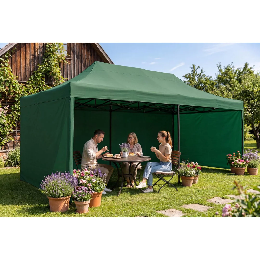 Vrtni paviljon Plonos 3 × 6 m s 3 zida, zeleni_11