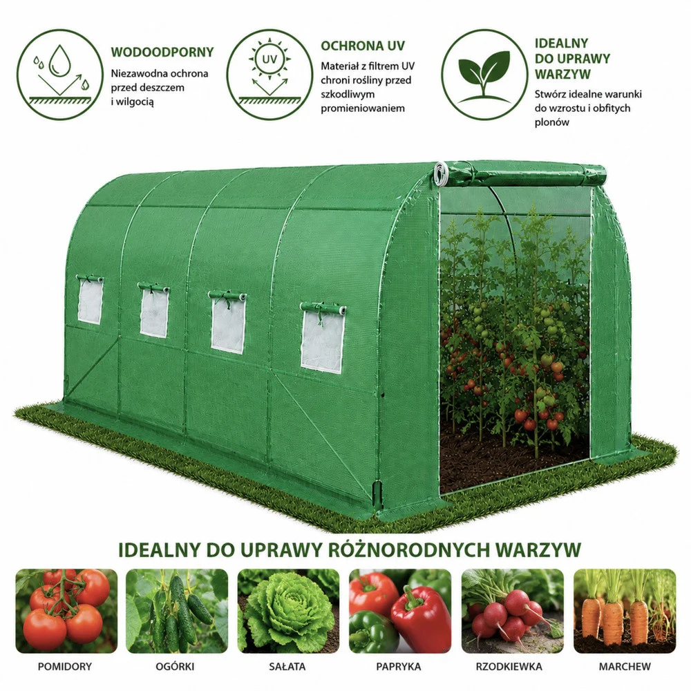 Vrtni staklenik od folije za povrće s prozorima, zeleni UV, 4,5x2x2 M, 9M²_8