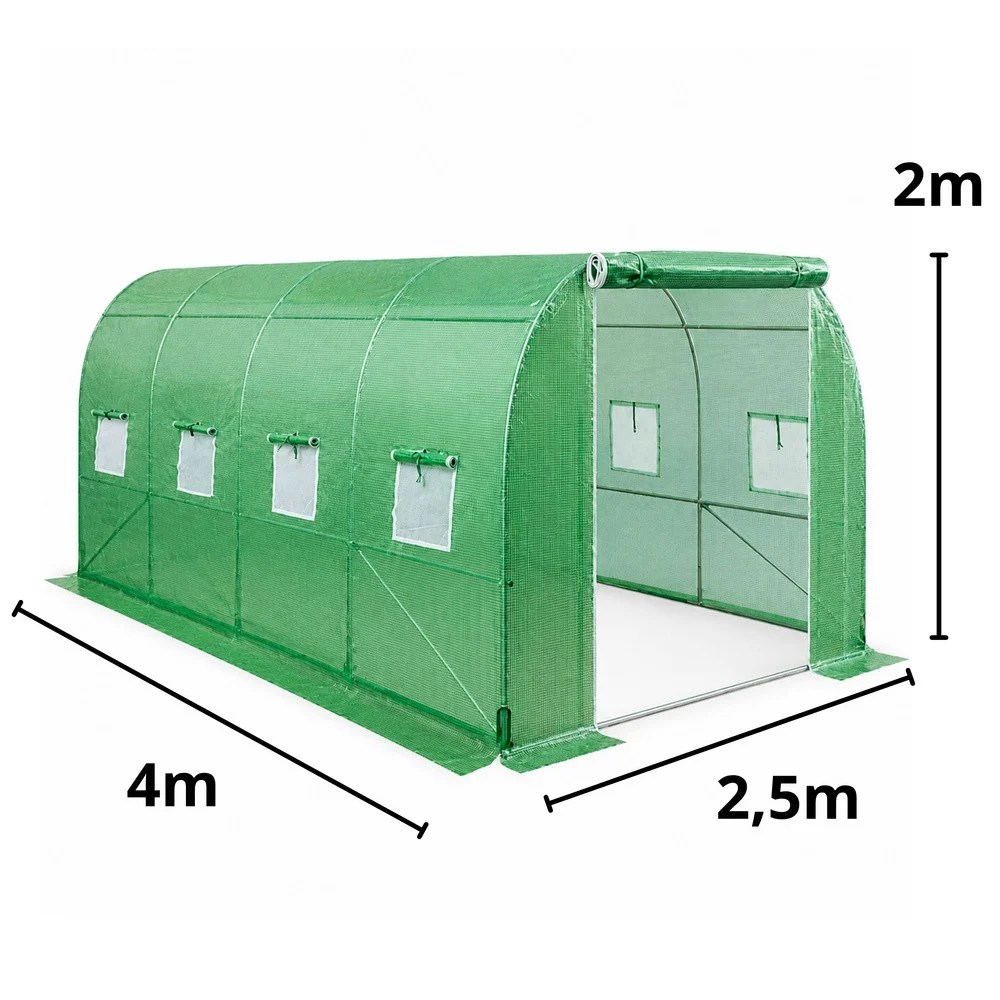 Vrtni staklenik od folije za povrće s prozorima, zeleni, UV, 4x2,5x2 M, 10M²_5