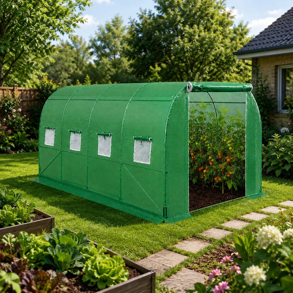 Vrtni staklenik od folije za povrće s prozorima, zeleni, UV, 4x2,5x2 M, 10M²_6
