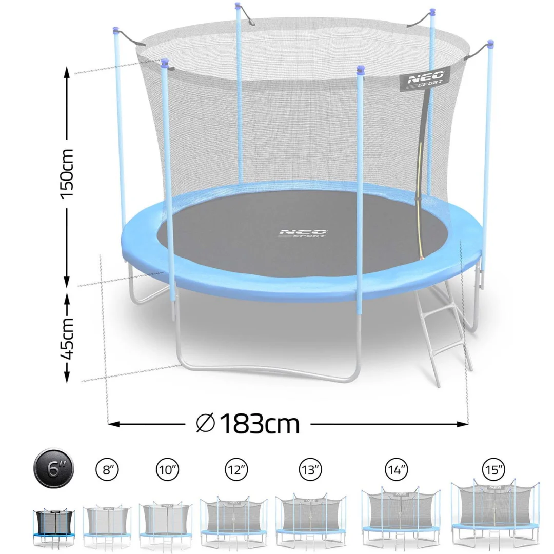 Vrtni trampolin Neo-Sport 183 cm, 6 ft, unutarnja mreža i ljestve_6