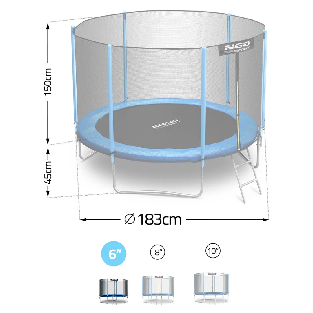 Vrtni trampolin Neo-Sport 183 cm, 6 ft, vanjska mreža i ljestve_10