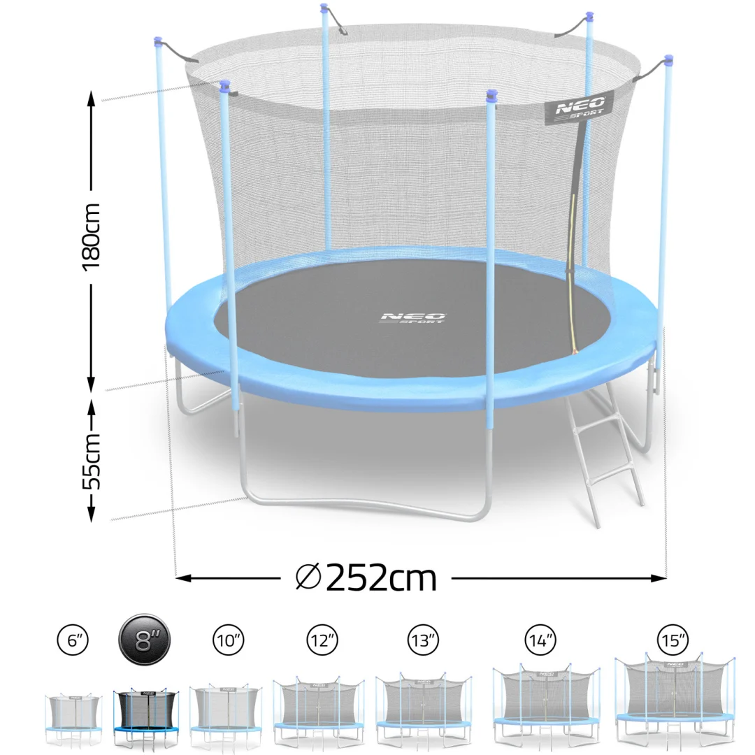 Vrtni trampolin Neo-Sport 252 cm, 8 ft, unutarnja mreža i ljestve_14