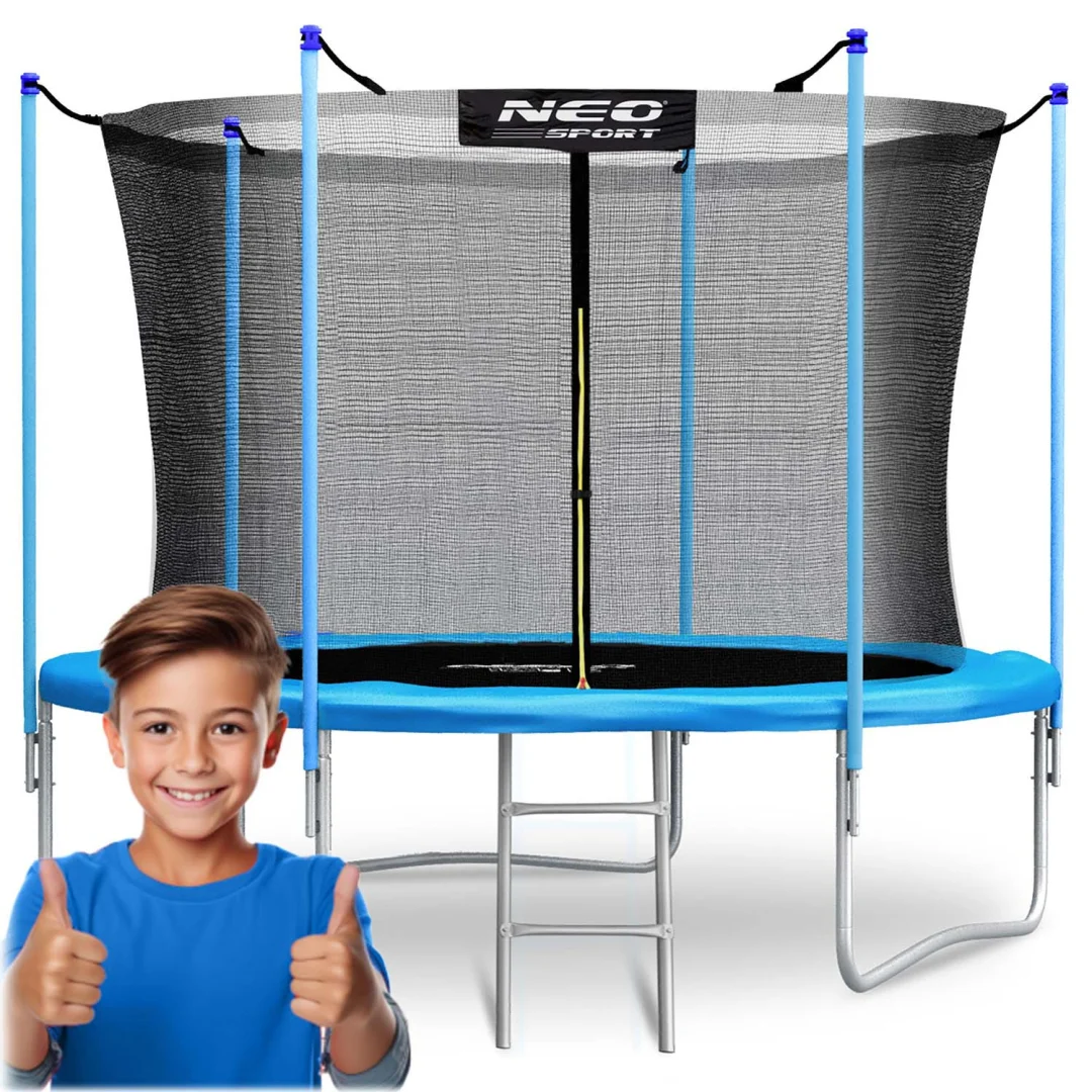 Vrtni trampolin Neo-Sport, Ø 312 cm (10 ft), unutarnja mreža i ljestve, plava_13
