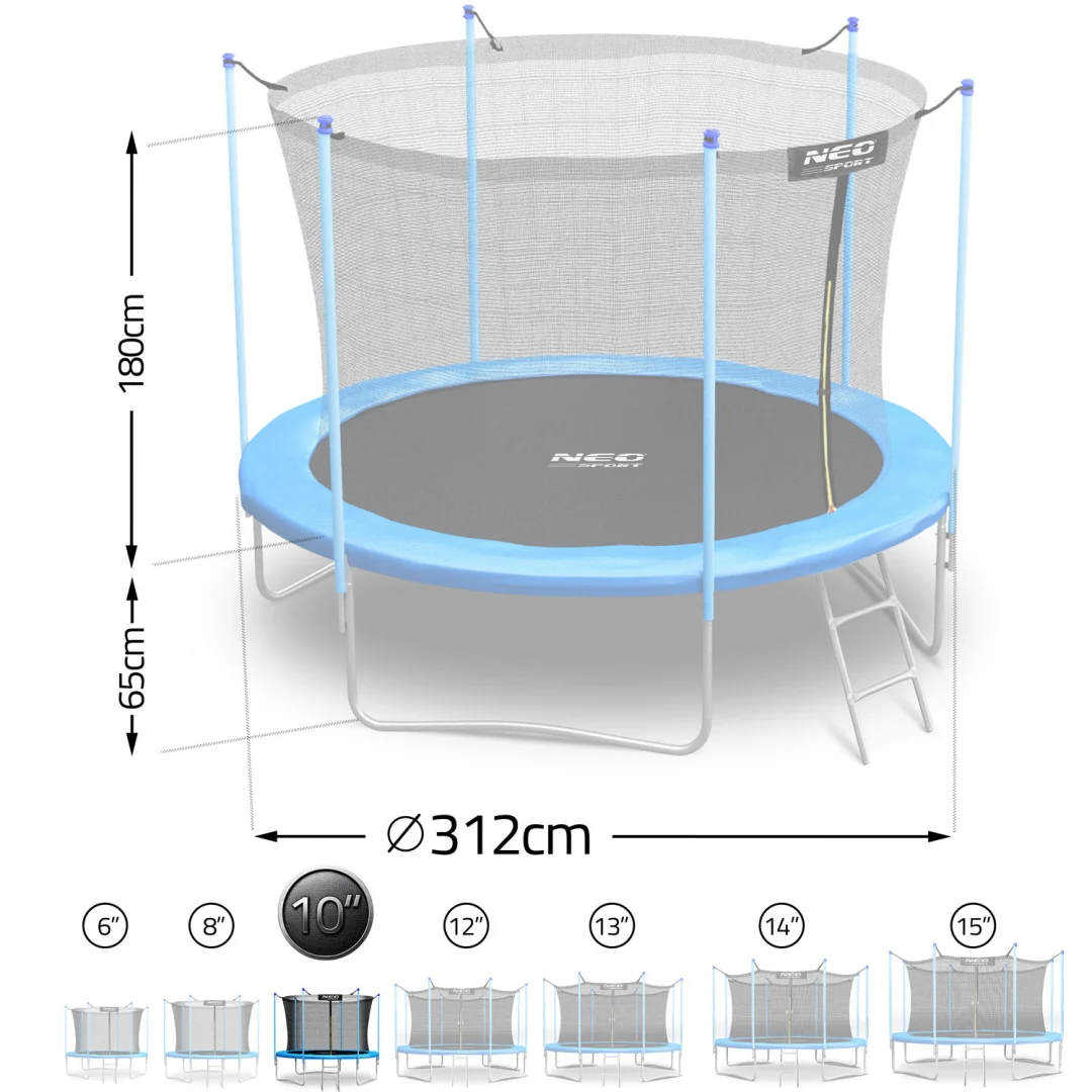 Vrtni trampolin Neo-Sport, Ø 312 cm (10 ft), unutarnja mreža i ljestve, plava_15