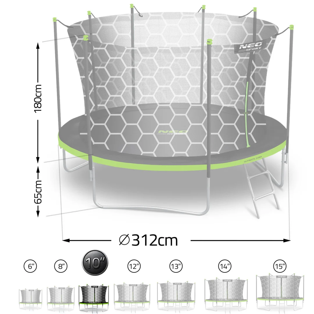 Vrtni trampolin Neo-Sport, Ø 312 cm (10 ft), unutarnja mreža i ljestve, siva_14