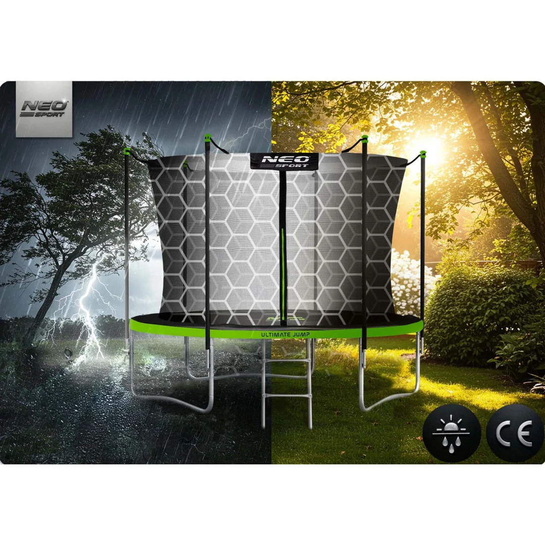 Vrtni trampolin Neo-Sport, Ø 312 cm (10 ft), unutarnja mreža i ljestve, siva_6