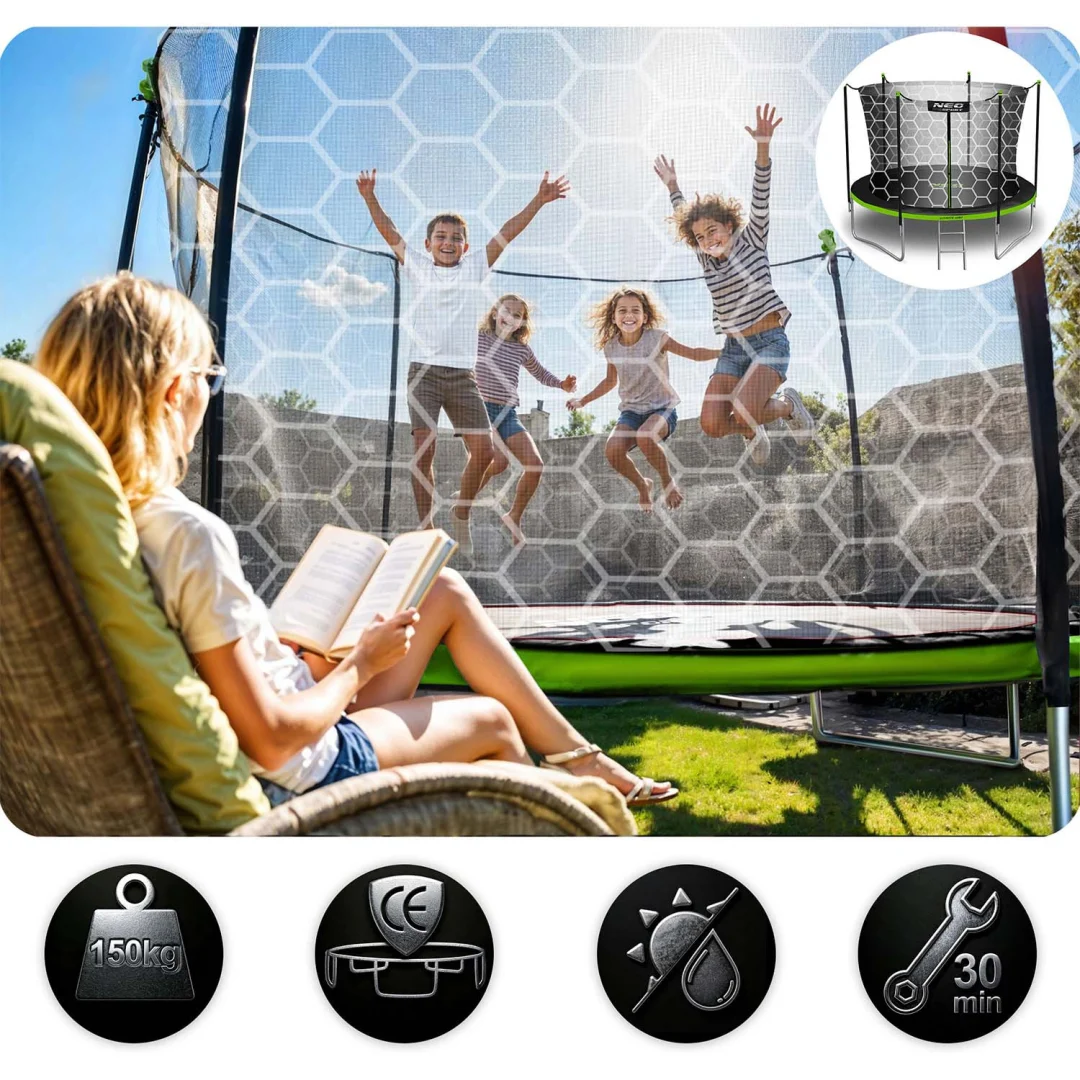 Vrtni trampolin Neo-Sport, Ø 312 cm (10 ft), unutarnja mreža i ljestve, siva_7